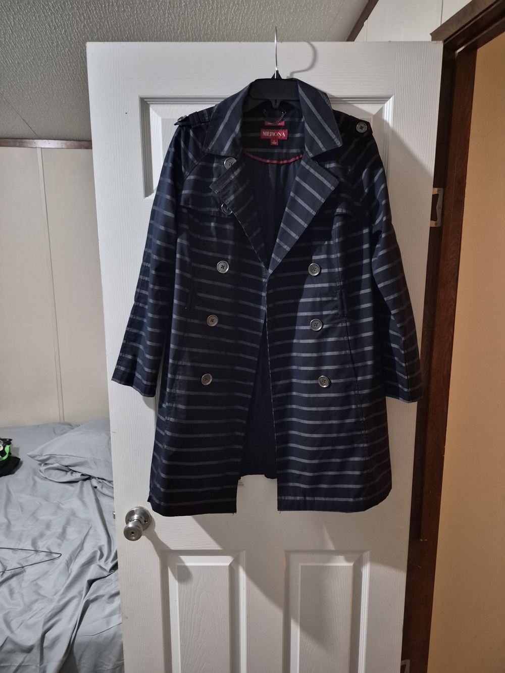 Merona Women's Navy Striped Double-Breasted Trench Coat